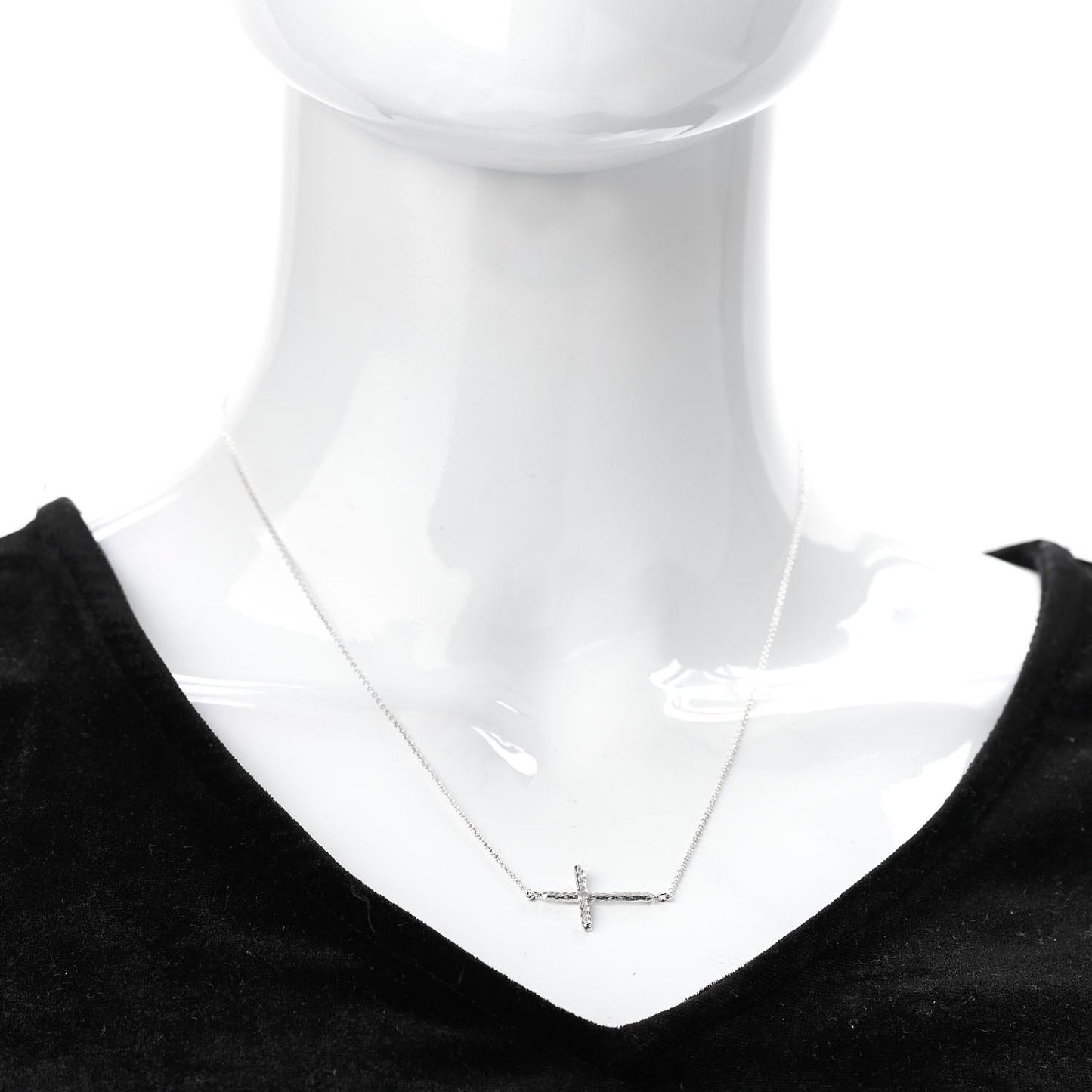 Sterling Silver Paloma Picasso Hammered Sideways Cross Pendant Necklace