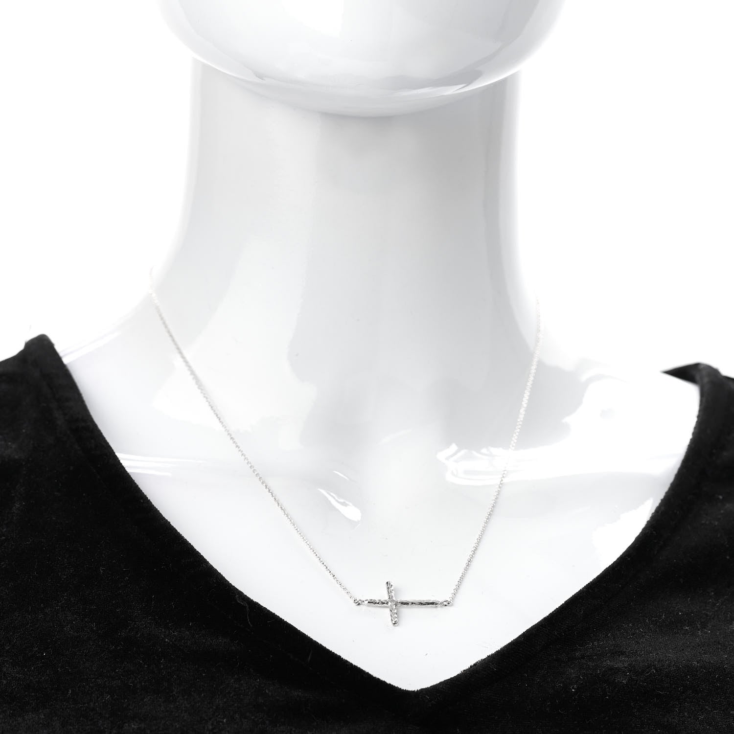 Tiffany Sterling Silver Paloma Picasso Hammered Sideways Cross Pendant Necklace 2 of 5