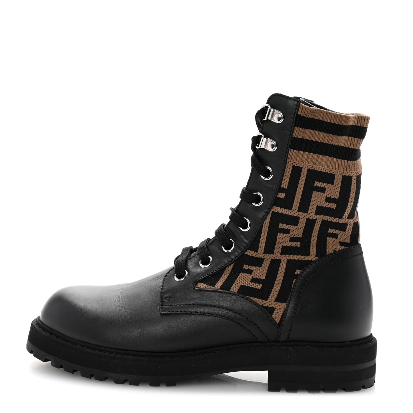 Calfskin Stretch Fabric FF Rockoko Biker Boots 7 Black Tobacco