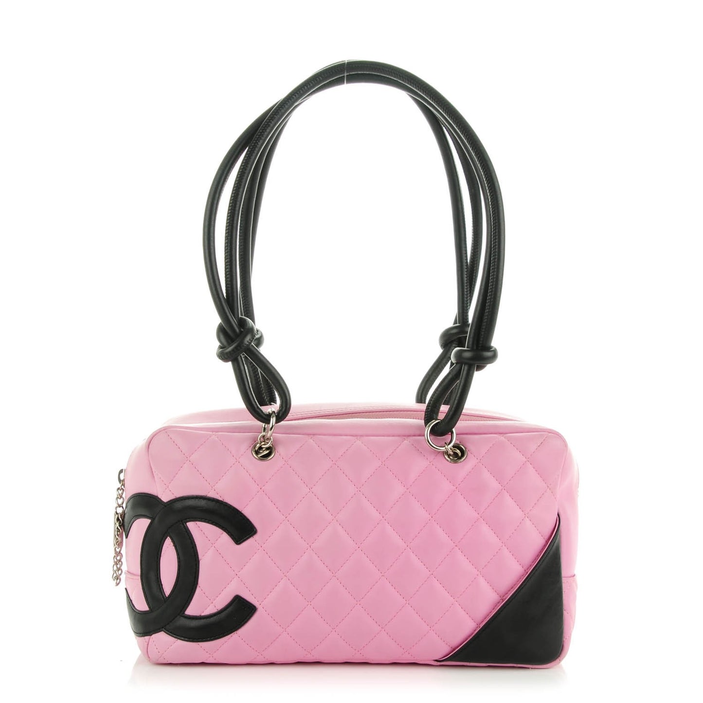 Calfskin Quilted Large Cambon Bowler Pink Black