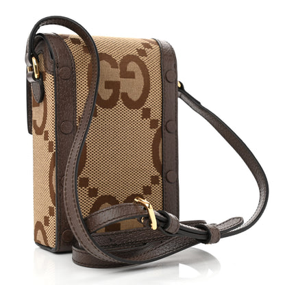 Gucci Monogram Jumbo GG Textured Dollar Calfskin Mini Horsebit 1955 Crossbody Bag Camel Ebony New Acero 3 of 9