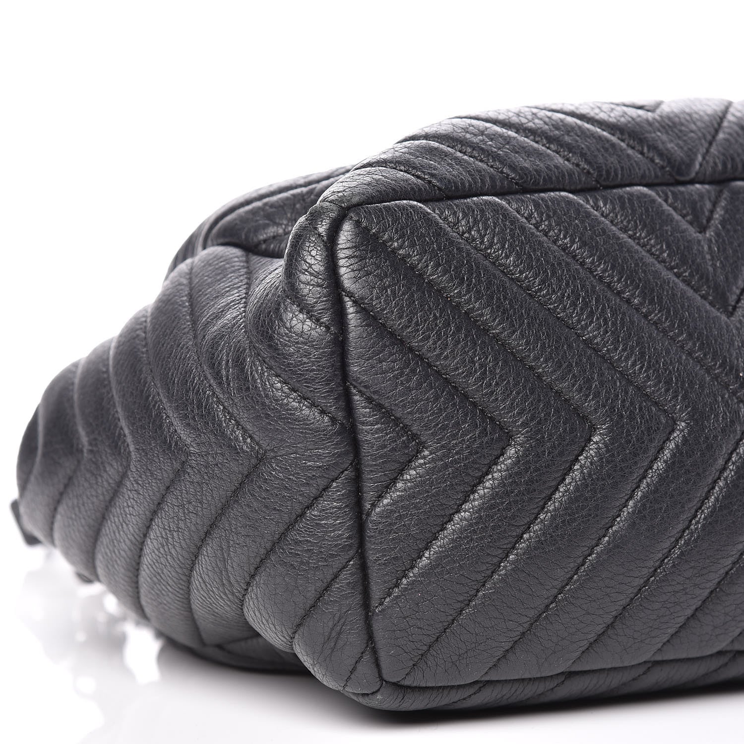 Chanel Deerskin Chevron Small CC Chain Bucket Drawstring Bag Black 8 of 9
