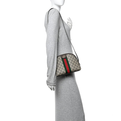 Gucci GG Supreme Monogram Textured Dollar Calfskin Web Small Ophidia Dome Shoulder Bag Beige Ebony New Acero 2 of 13
