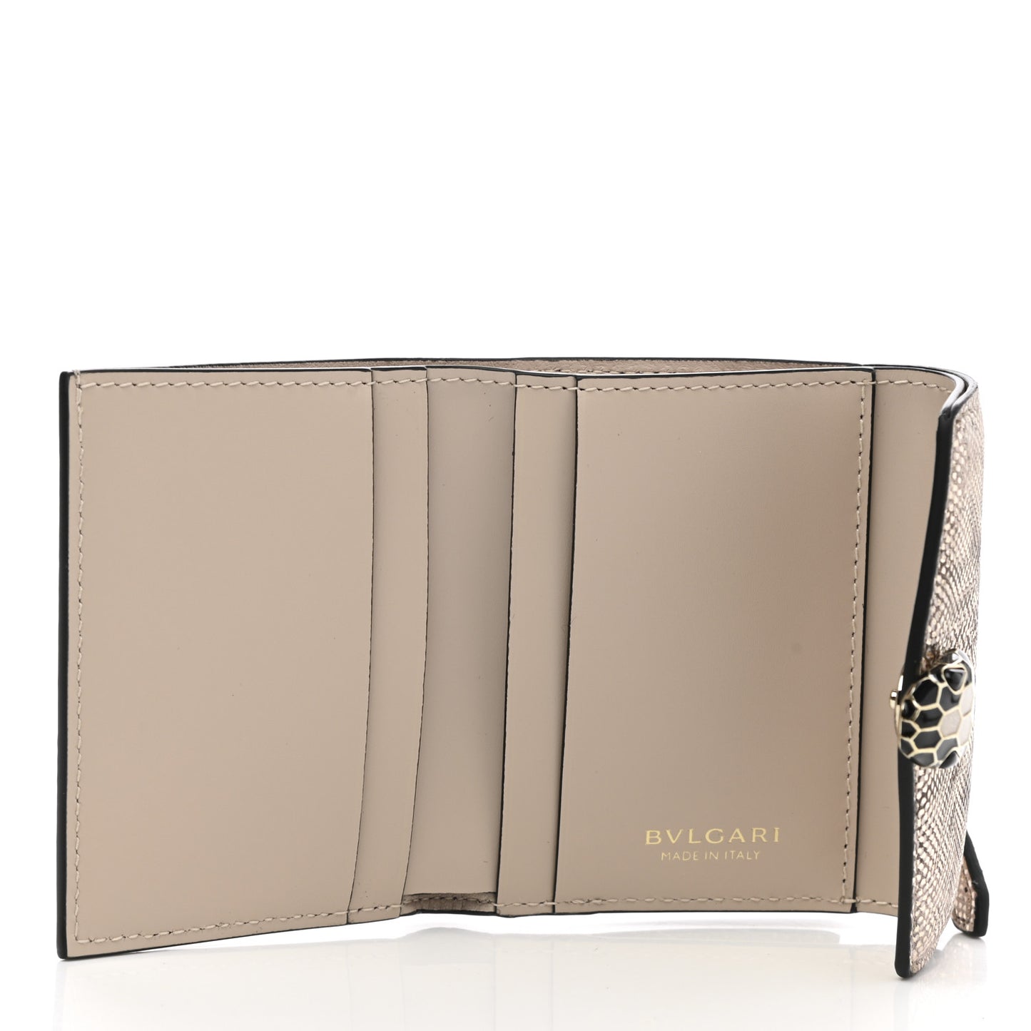 Karung Calfskin Serpenti Forever Compact Wallet Beige