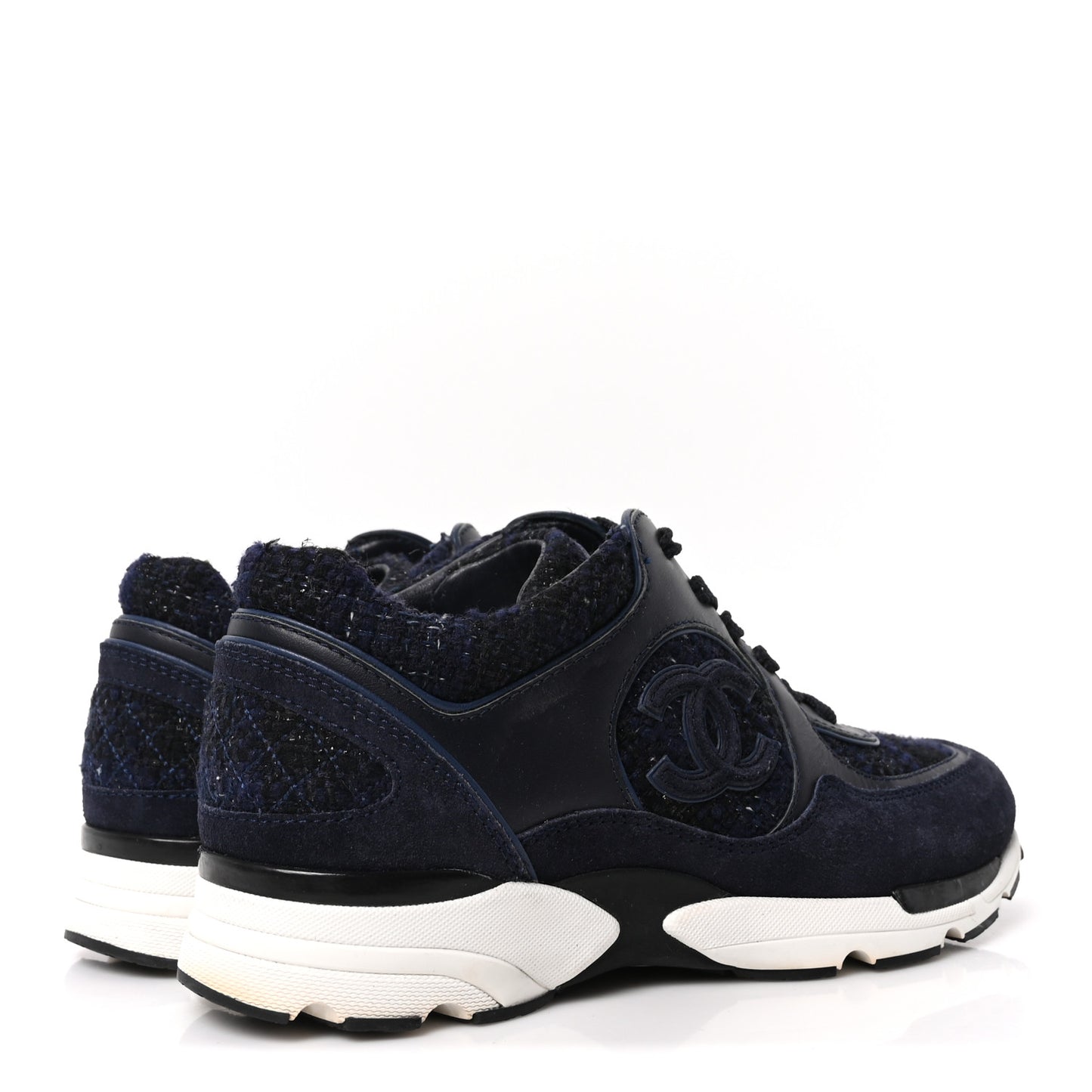 Iridescent Wool Tweed Suede Womens CC Sneakers 36 Navy Black White