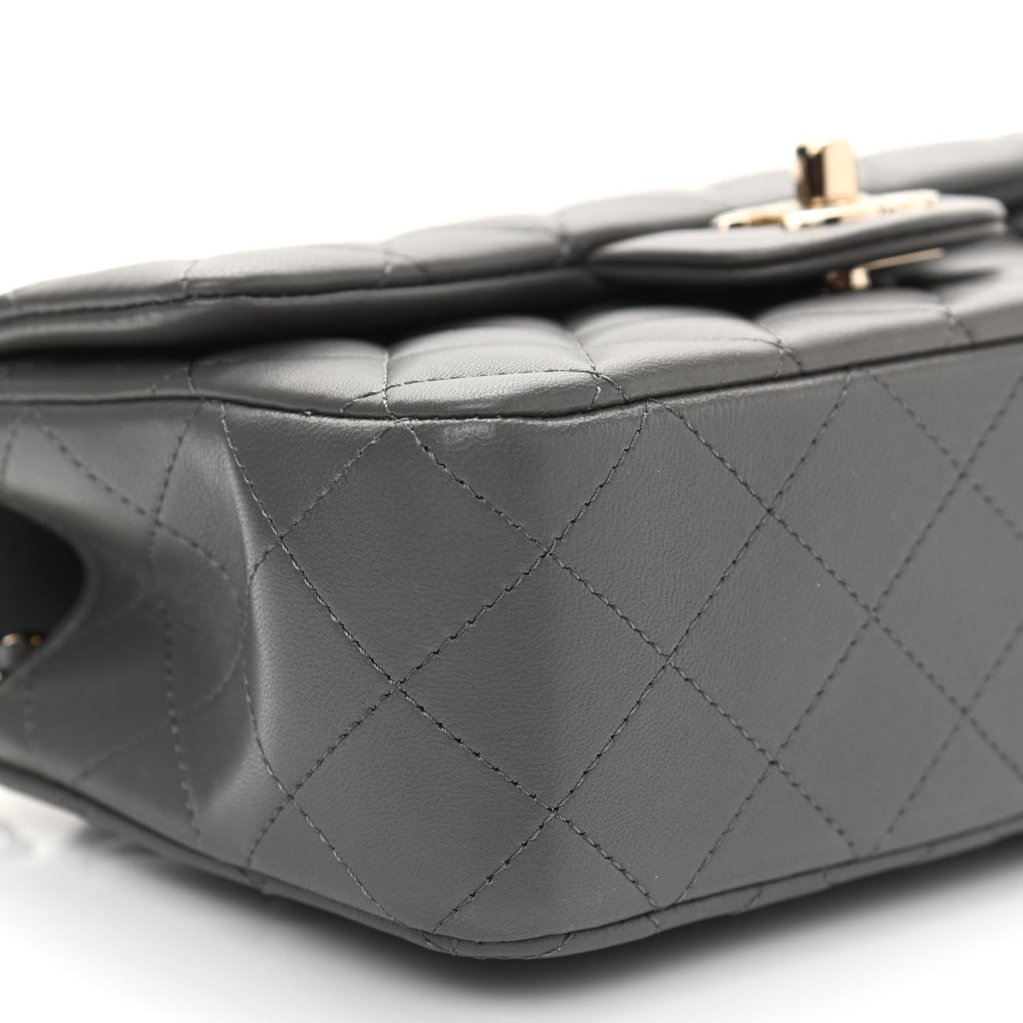Lambskin Quilted Mini Top Handle Rectangular Flap Dark Grey