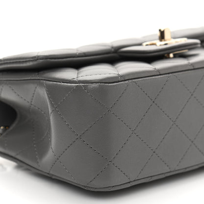 Chanel Lambskin Quilted Mini Top Handle Rectangular Flap Dark Grey 9 of 10