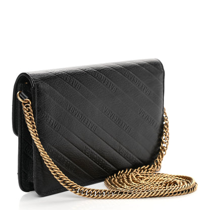 Balenciaga Shiny Goatskin Logo Embossed BB Wallet On Chain Black 3 of 15