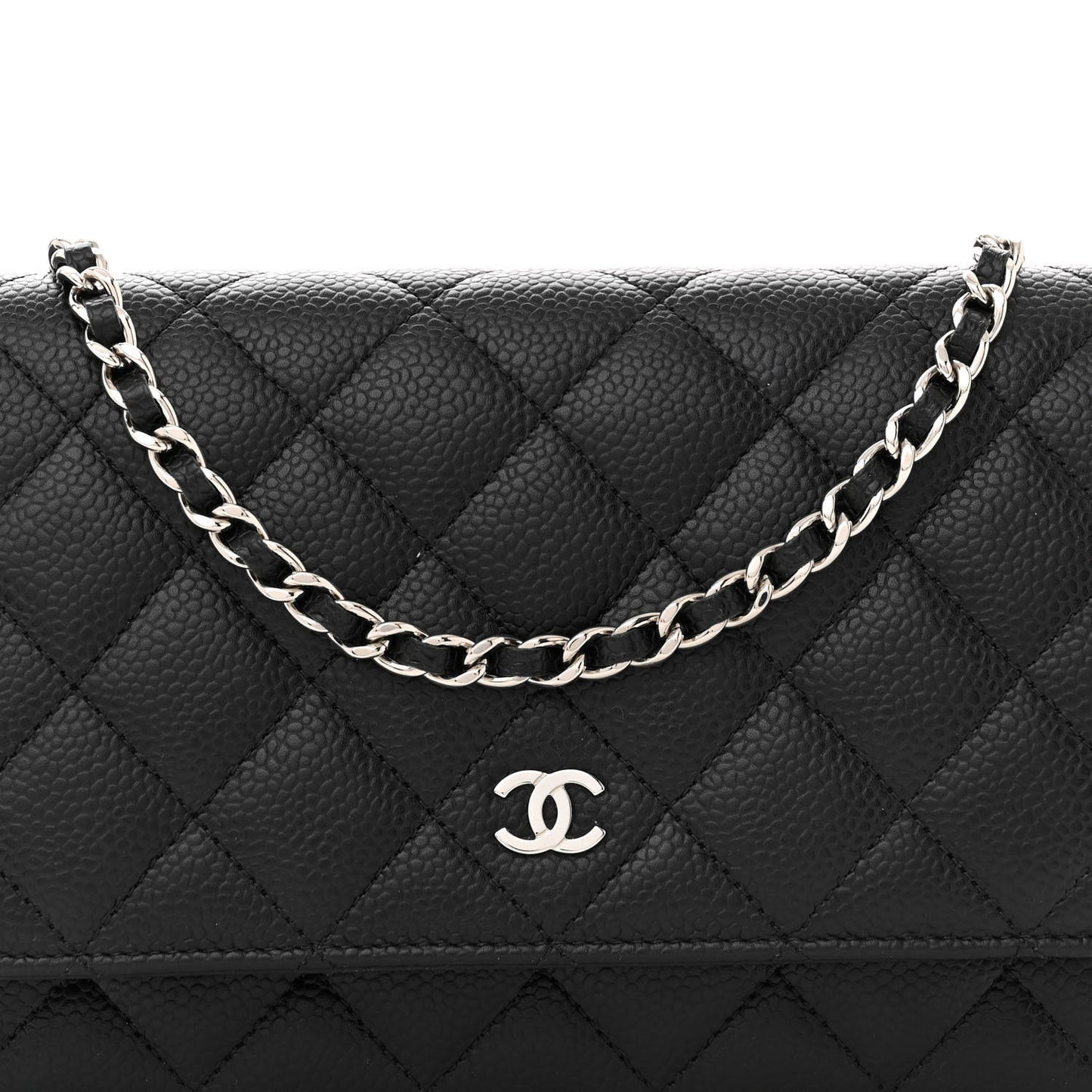 Caviar Quilted Wallet on Chain WOC Black