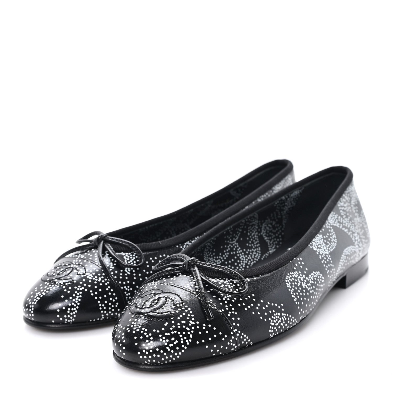 Chanel Calfskin Camellia Printed Cap Toe Ballerina Flats 36 Black White 4 of 10