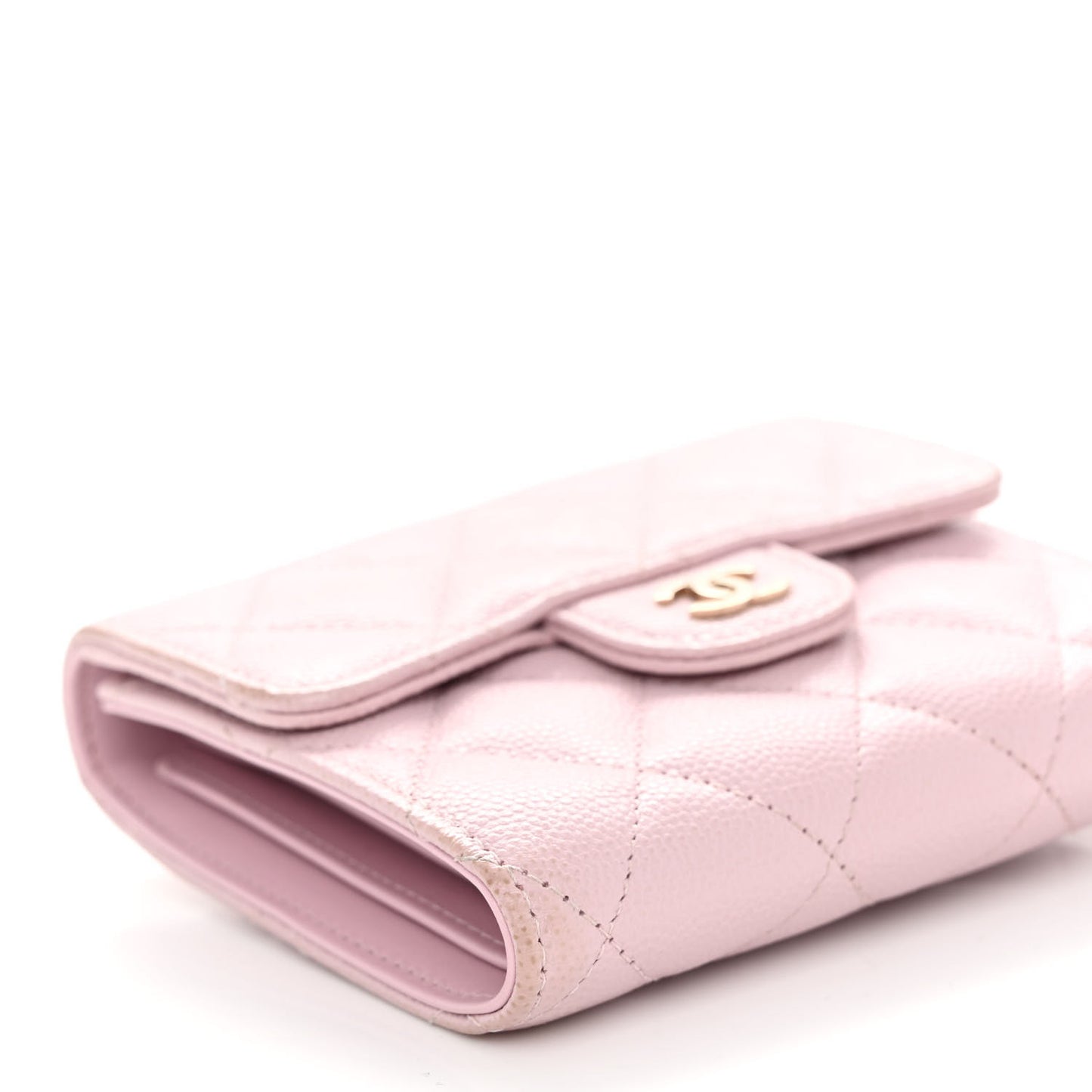 Caviar Quilted Compact Flap Wallet Light Pink