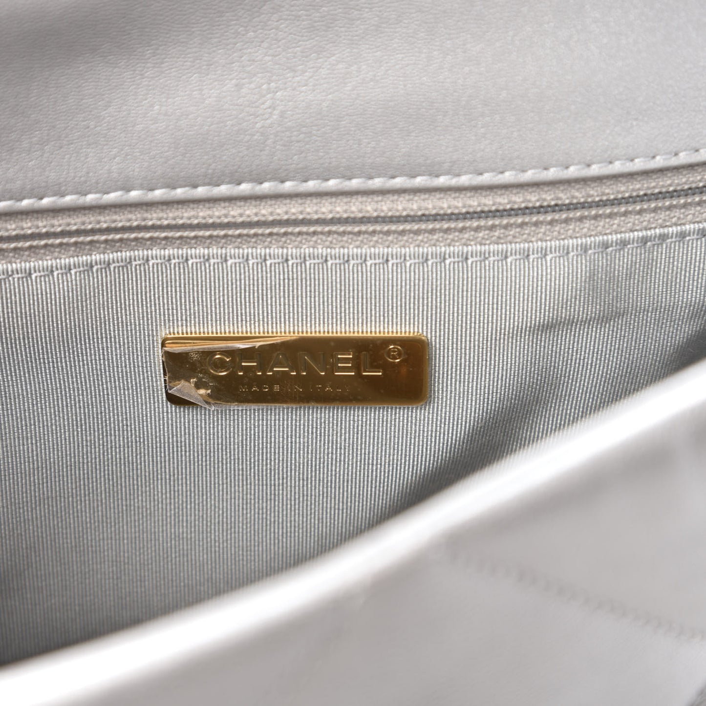 Metallic Goatskin Quilted Large Chanel 19 Flap Silver
