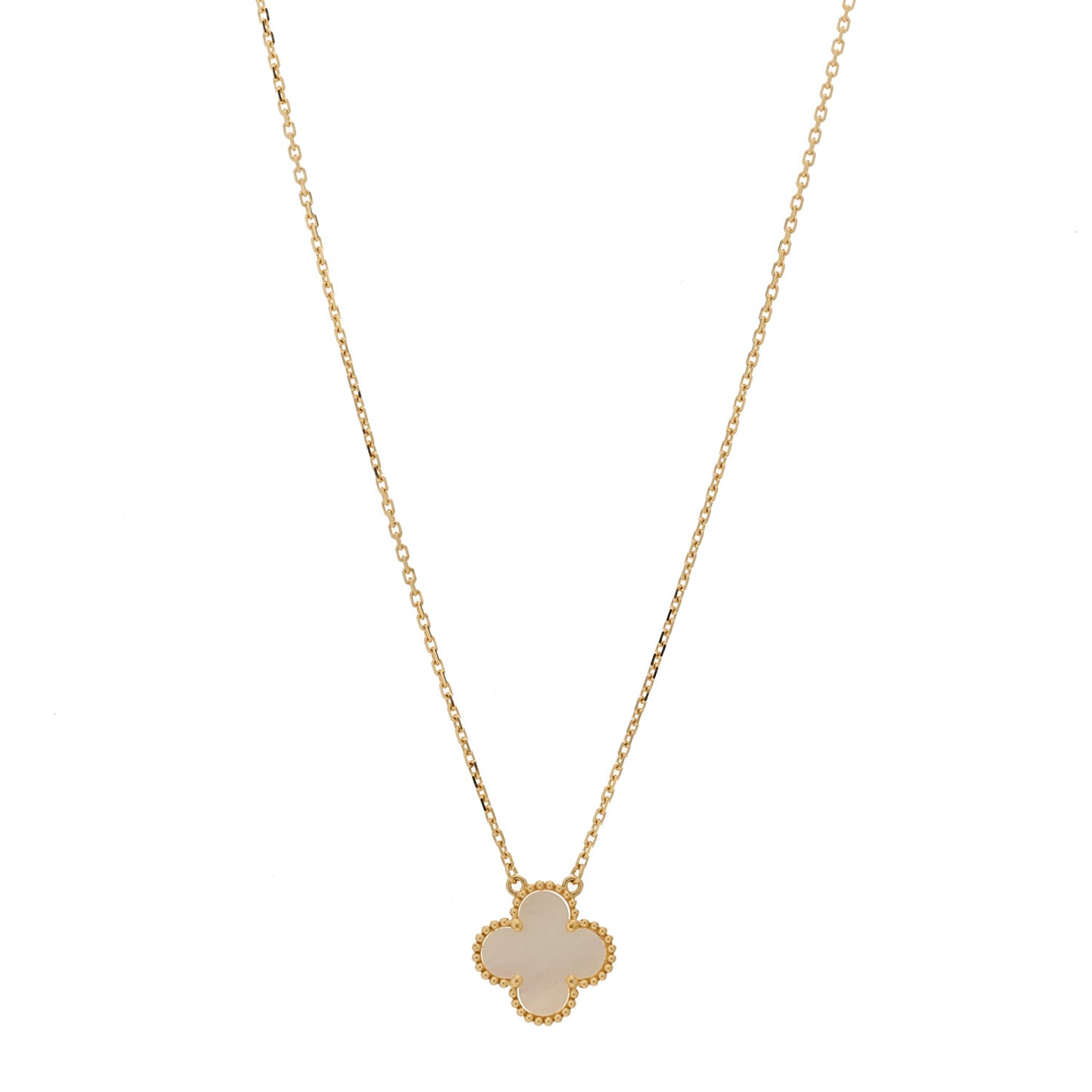 18K Yellow Gold Mother of Pearl Vintage Alhambra Pendant Necklace