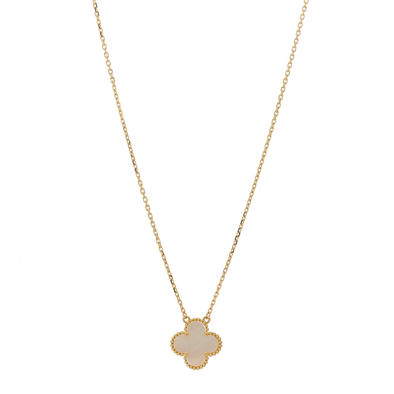 Van Cleef & Arpels 18K Yellow Gold Mother of Pearl Vintage Alhambra Pendant Necklace 1 of 7
