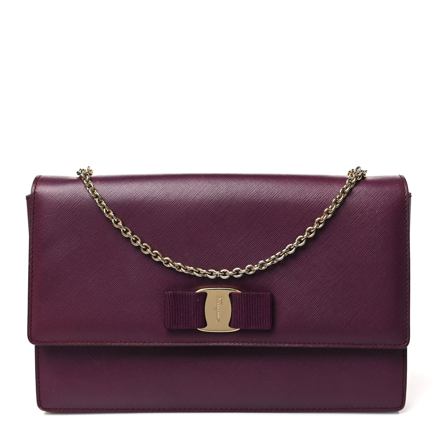 Calfskin Vara Bow Chain Flap Crossbody Burgundy