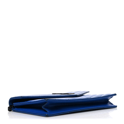 Saint Laurent Grain De Poudre Matelasse Chevron Monogram Envelope Chain Wallet Blue Majorelle 4 of 11