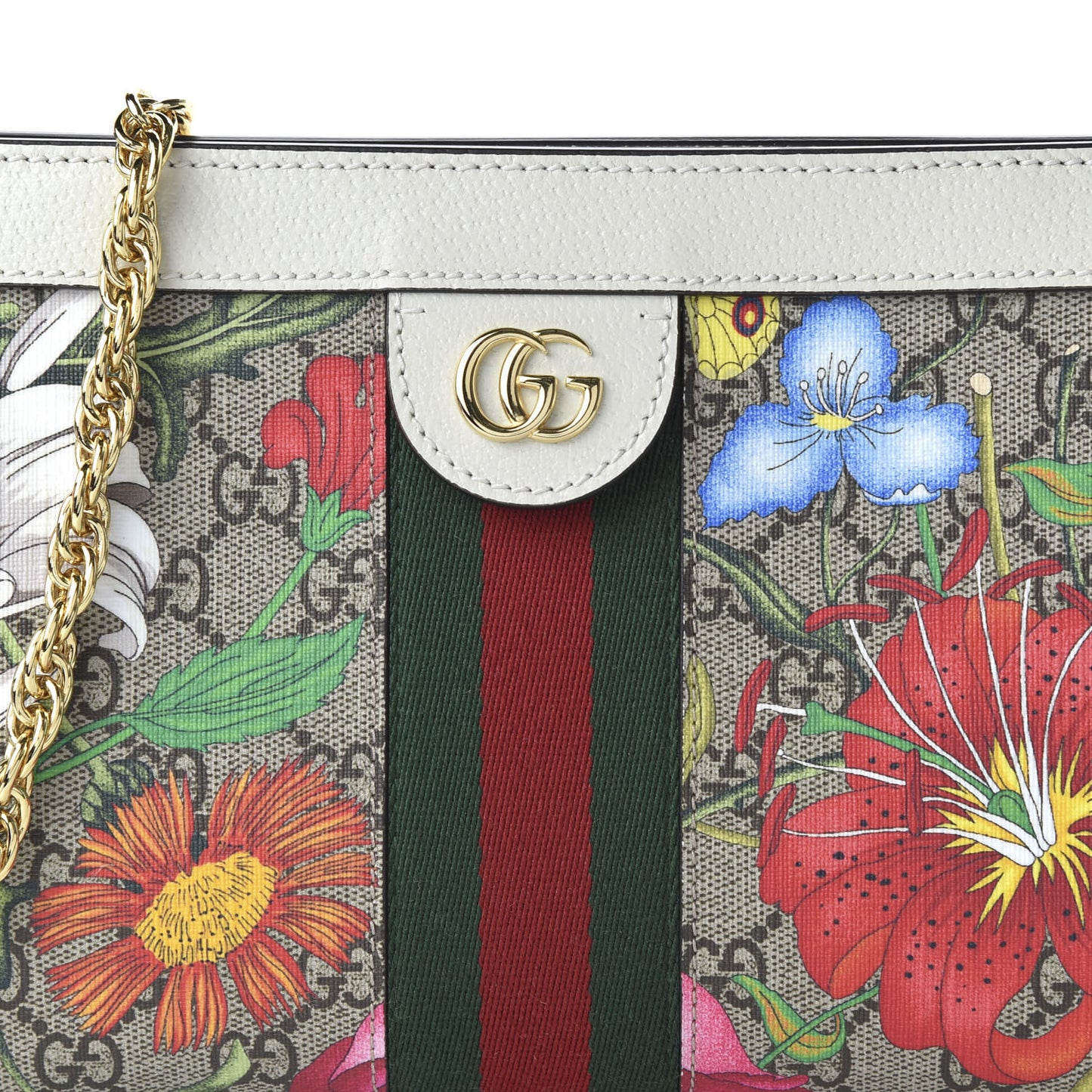 GG Supreme Monogram Flora Web Small Ophidia Chain Shoulder Bag White