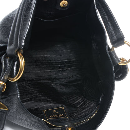 Prada Vitello Daino Side Zip Pocket Hobo Black 5 of 10
