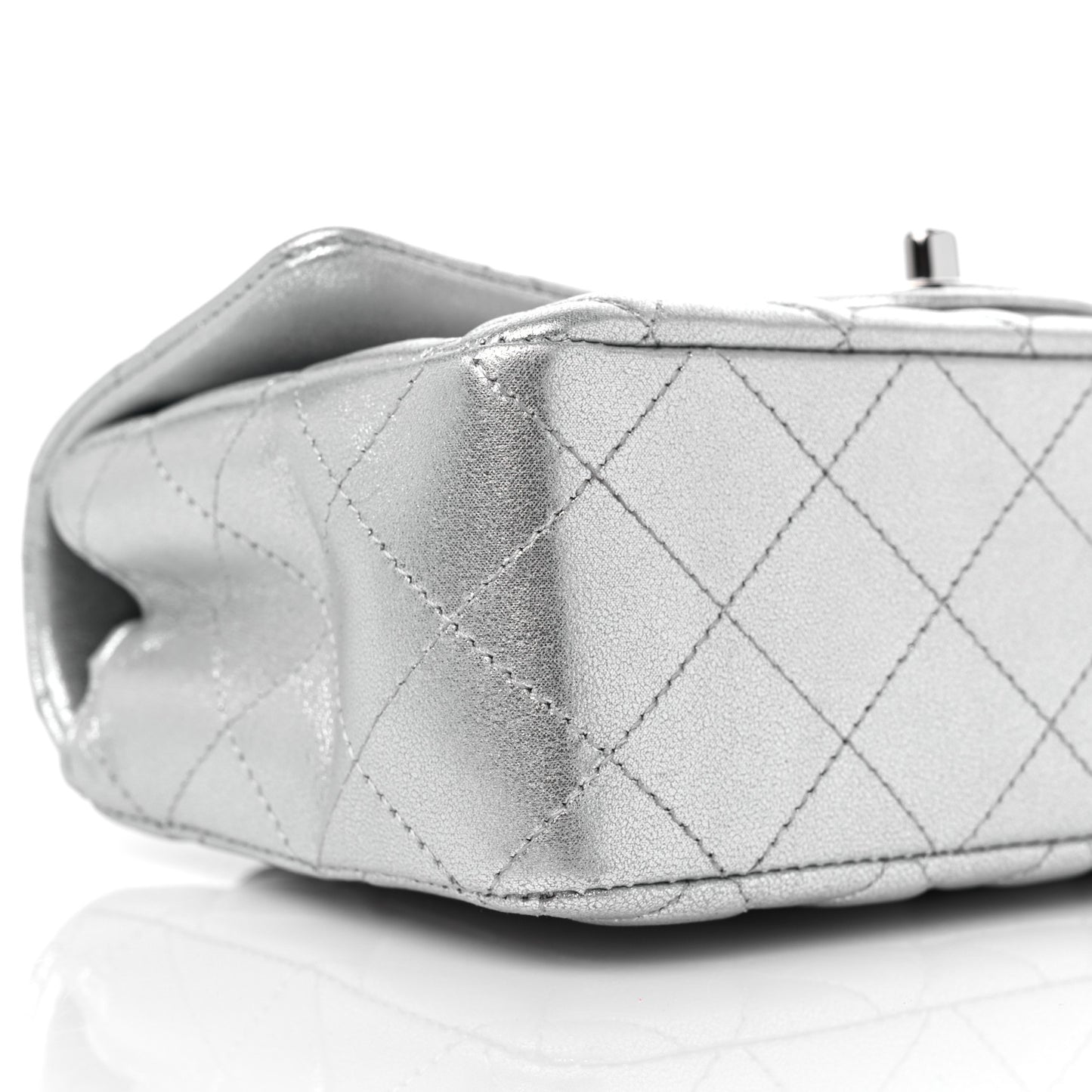 Metallic Lambskin Quilted Mini Rectangular Flap Silver