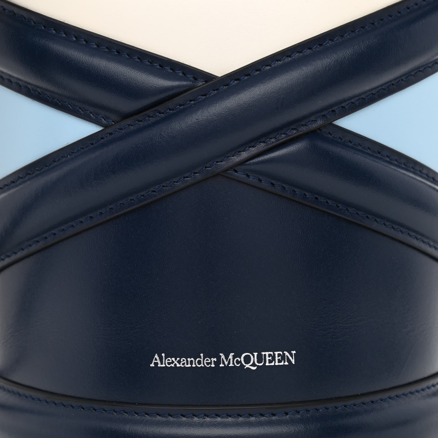 Alexander McQueen Calfskin The Curve Colorblock Micro Shoulder Bag Navy Ivory Blue 7 of 9