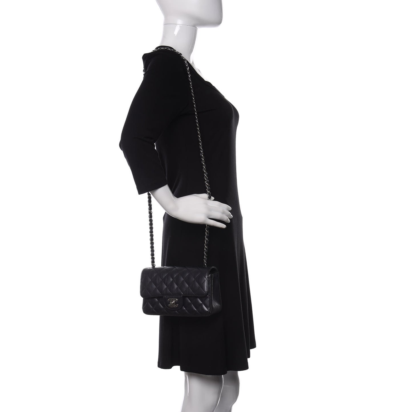 Iridescent Calfskin Quilted Mini Rectangular Flap Charcoal