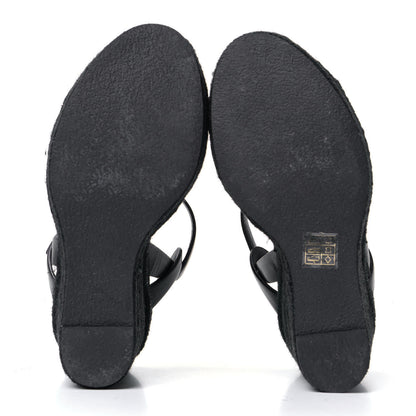 Saint Laurent Calfskin Tribute 95 Platform Espadrille Wedge Sandals 37.5 Black 5 of 5