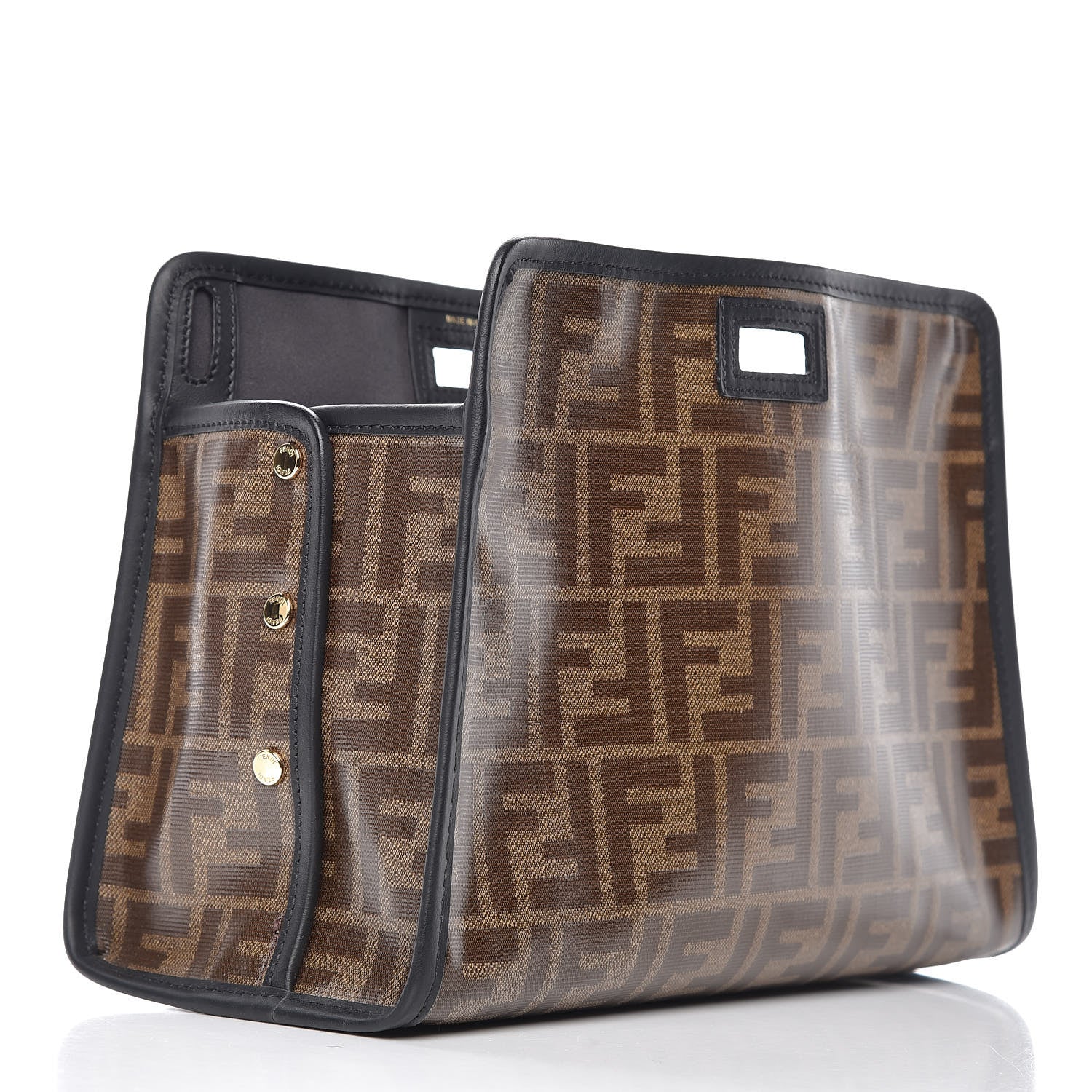 Fendi Glazed Fabric Vitello Century FF 1974 Stamp Patch Mini Peekaboo Defender Cover Mogano Panna Black 3 of 8