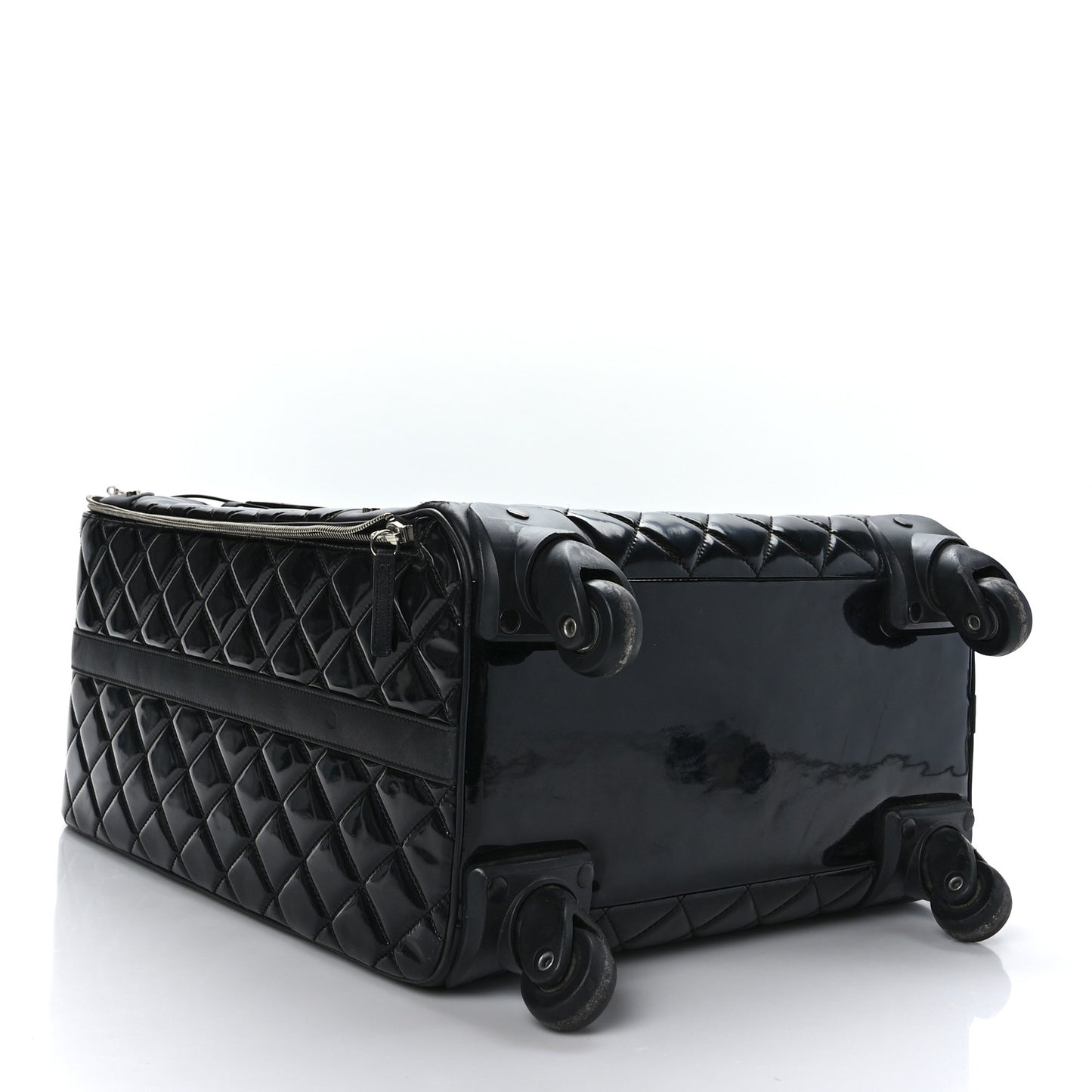 Vinyl Calfskin Quilted Trolley Rolling Luggage Black