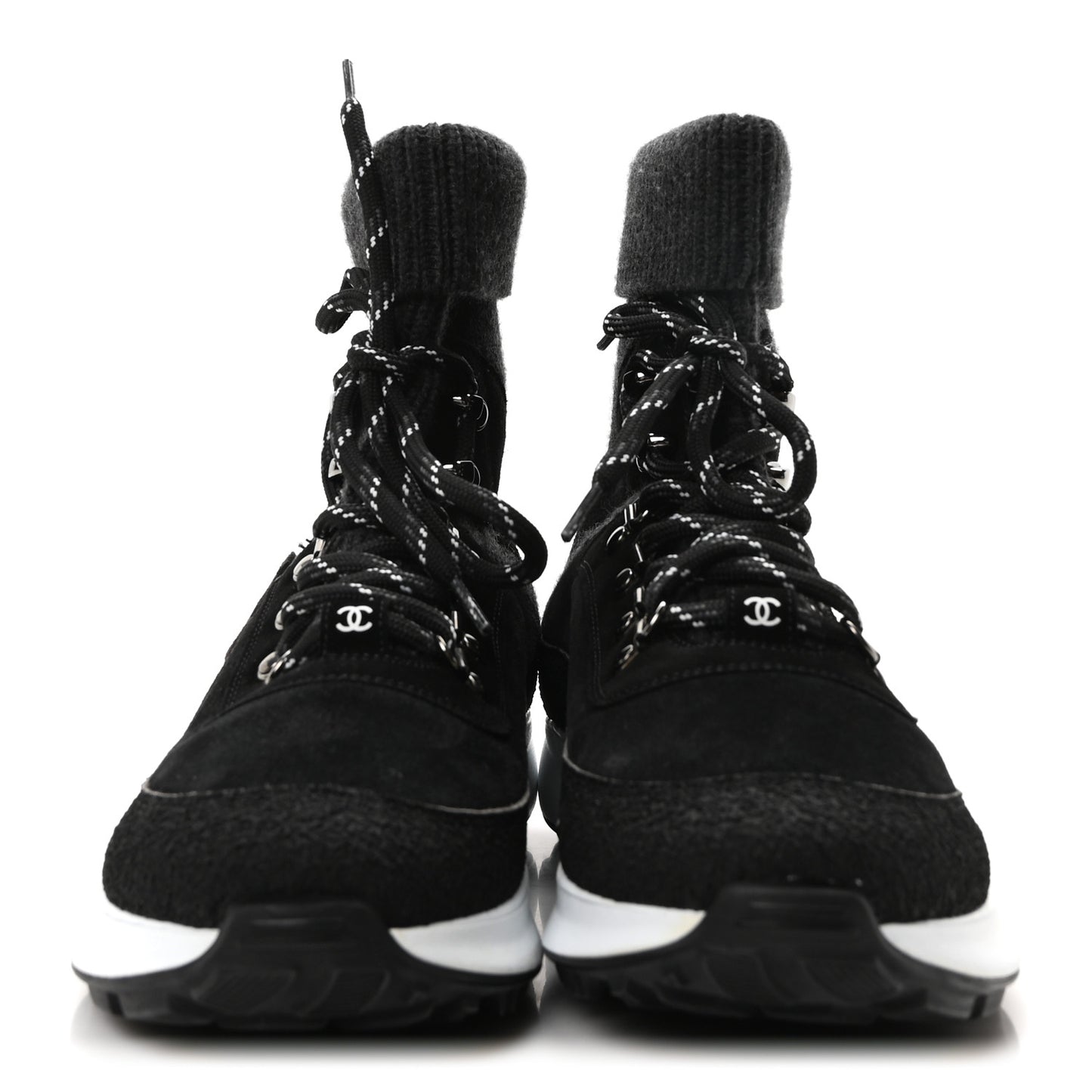 Suede Calfskin Knit CC Sneakers 40 Black Dark Gray