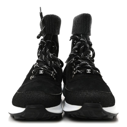 Chanel Suede Calfskin Knit CC Sneakers 40 Black Dark Gray 3 of 9