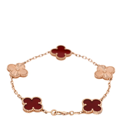 Van Cleef & Arpels 18K Rose Gold Carnelian 5 Motifs Guilloche Vintage Alhambra Bracelet 2 of 5