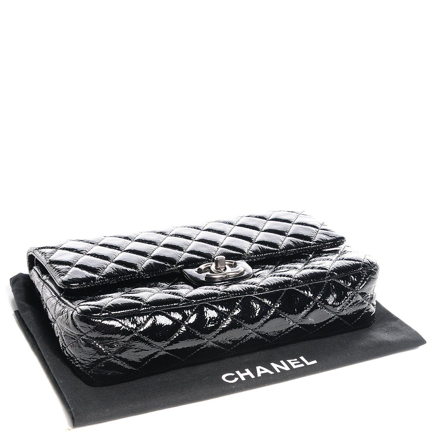Chanel Distressed Patent Medium Double Flap Black 4 of 8