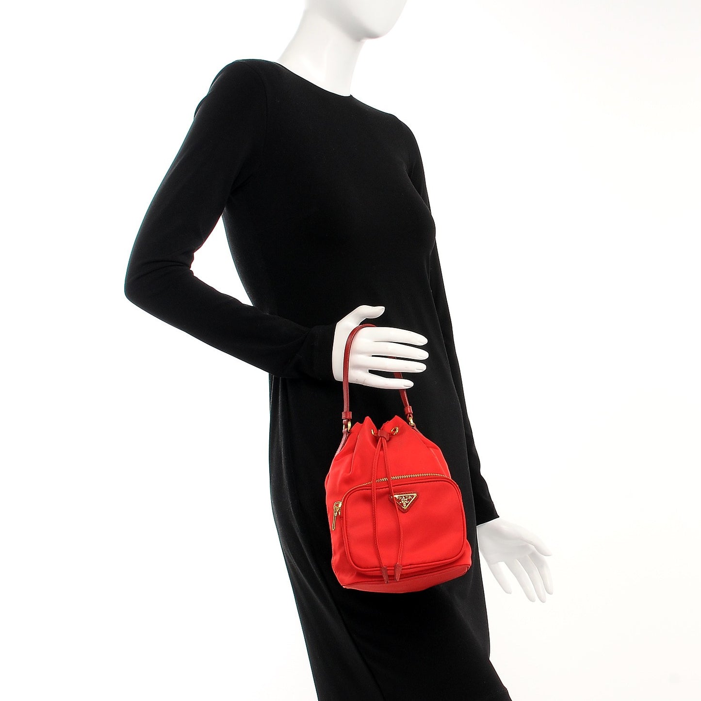 Saffiano Tessuto Nylon Mini Bucket Crossbody Bag Rosso