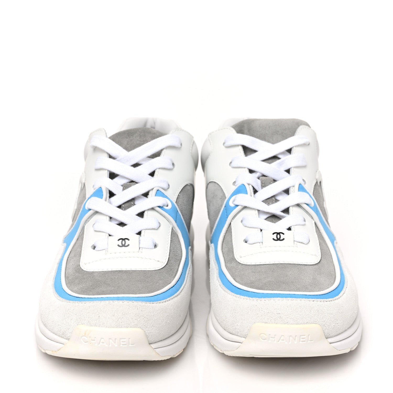 Chanel Suede Calfskin CC Sneakers 41 White Grey Blue 2 of 8