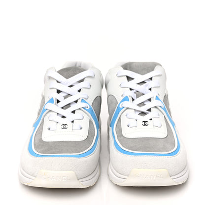 Chanel Suede Calfskin CC Sneakers 41 White Grey Blue 2 of 8