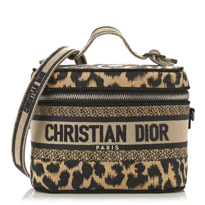 Christian Dior Canvas Mizza Embroidered Small Leopard Travel Vanity Case Beige 1 of 8