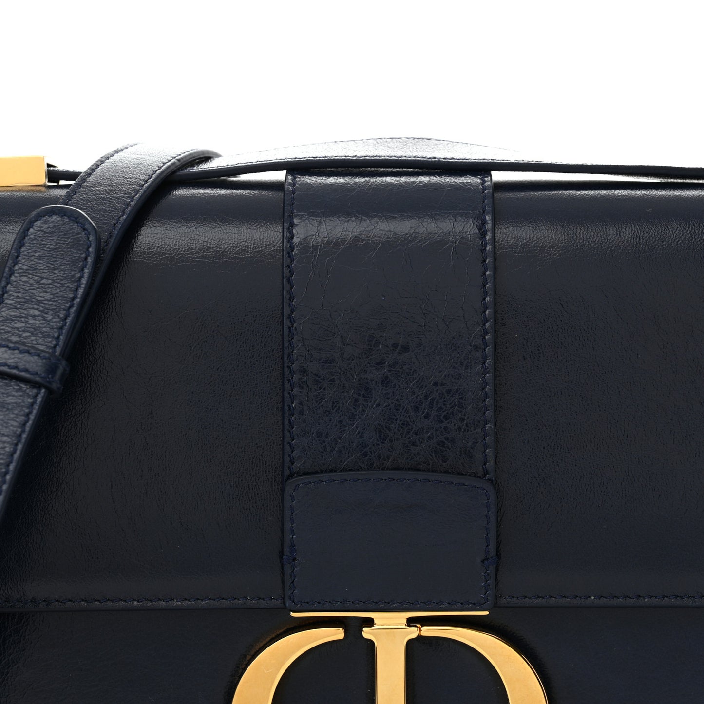 Shiny Crinkled Lambskin 30 Montaigne Flap Bag Indigo