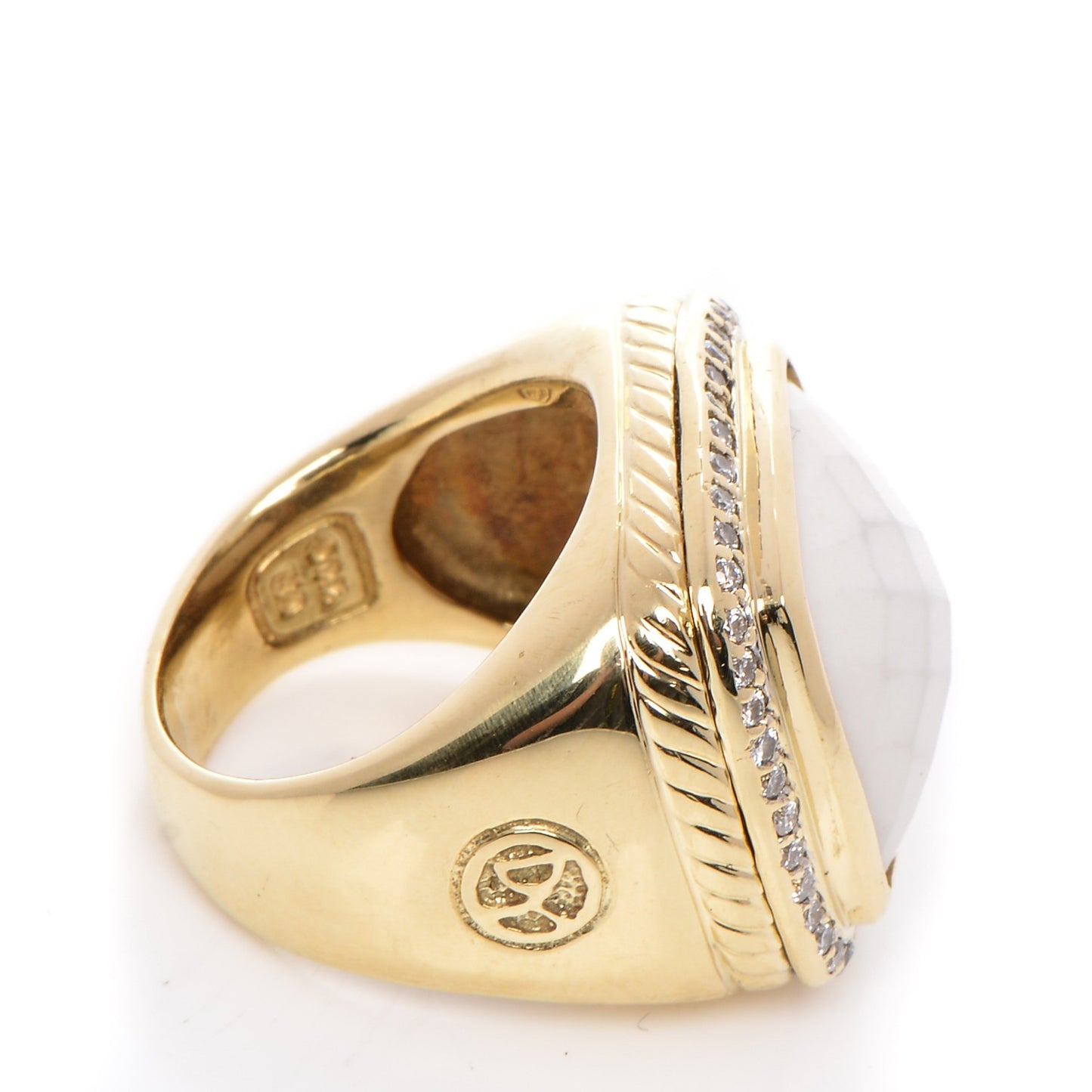 18K Yellow Gold Diamond White Agate 14mm Albion Statement Ring 50 5.25