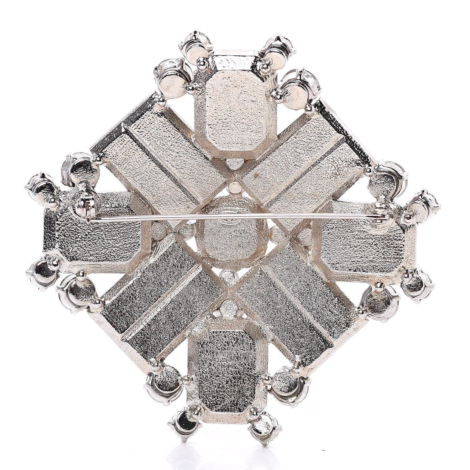 Chanel Swarovski Crystal Baguette Large CC Brooch Silver Gold 3 of 5