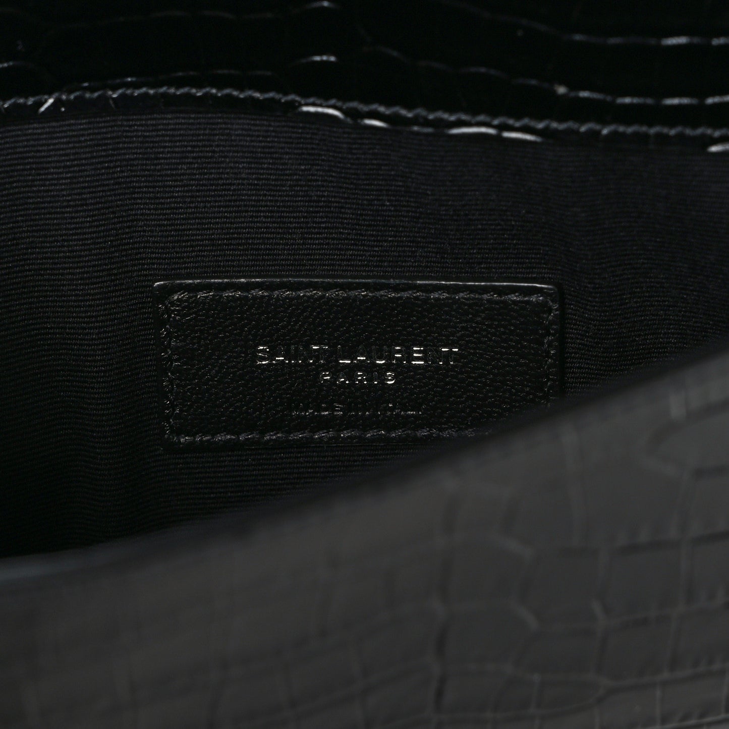 Calfskin Crocodile Embossed Uptown Monogram Pouch Black