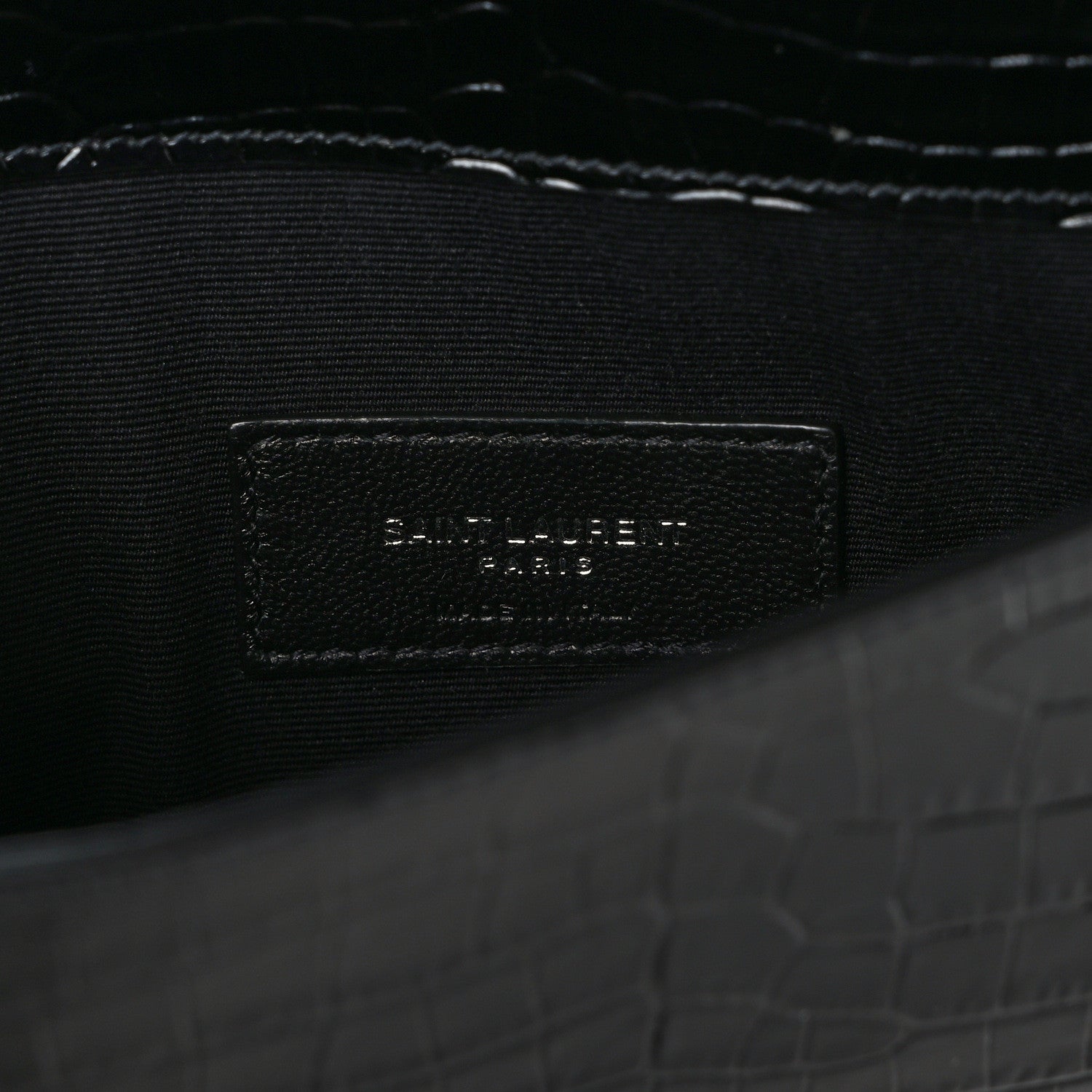 Saint Laurent Calfskin Crocodile Embossed Uptown Monogram Pouch Black 5 of 8
