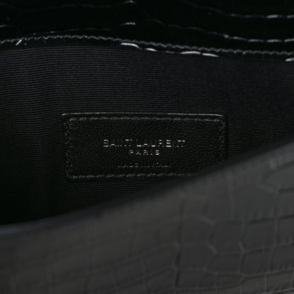 Saint Laurent Calfskin Crocodile Embossed Uptown Monogram Pouch Black 5 of 8