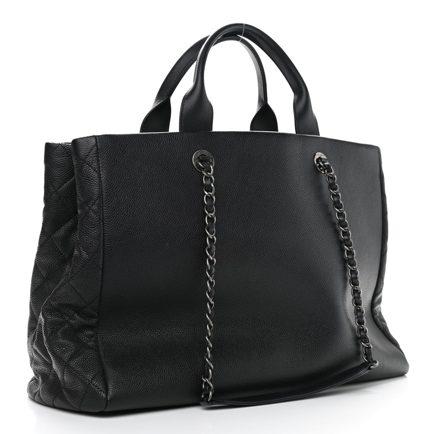 Caviar Lambskin Quilted Large Coco Break Shopping Bag Black