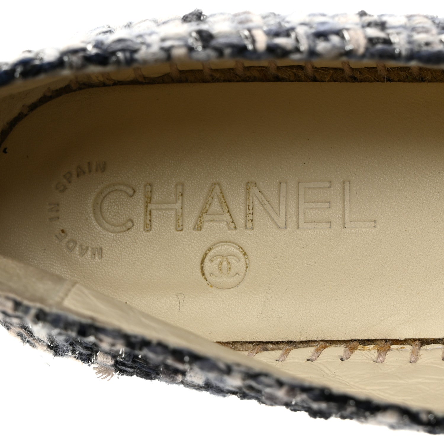 Chanel Metallic Tweed Lambskin CC Espadrilles 39 Blue Black Silver 6 of 8