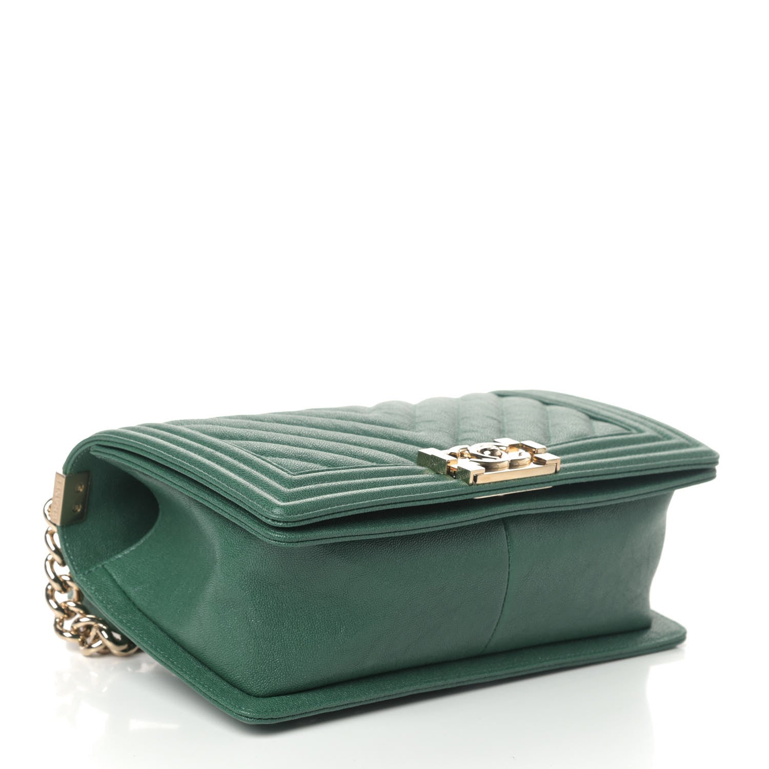 Chanel Caviar Chevron Quilted Medium Boy Flap Green 3 of 4