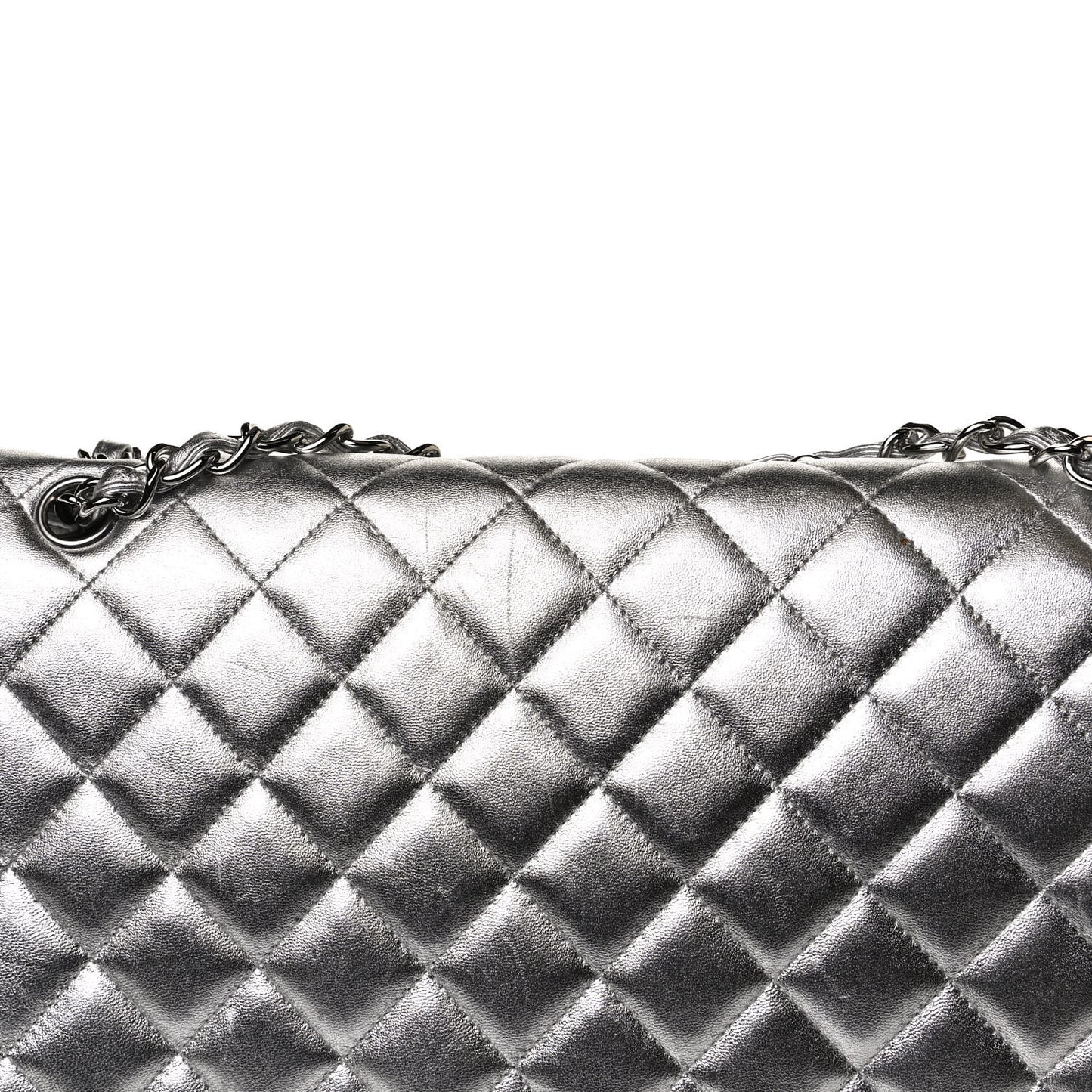Metallic Lambskin Quilted Maxi Single Flap Silver