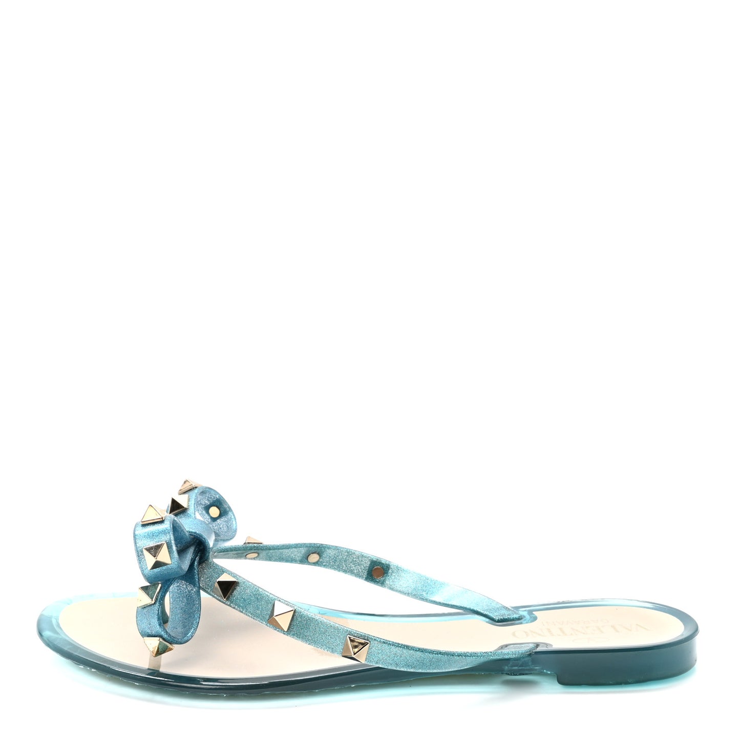 PVC Jelly Glitter Rockstud Bow Thong Sandals 36 Cerulean
