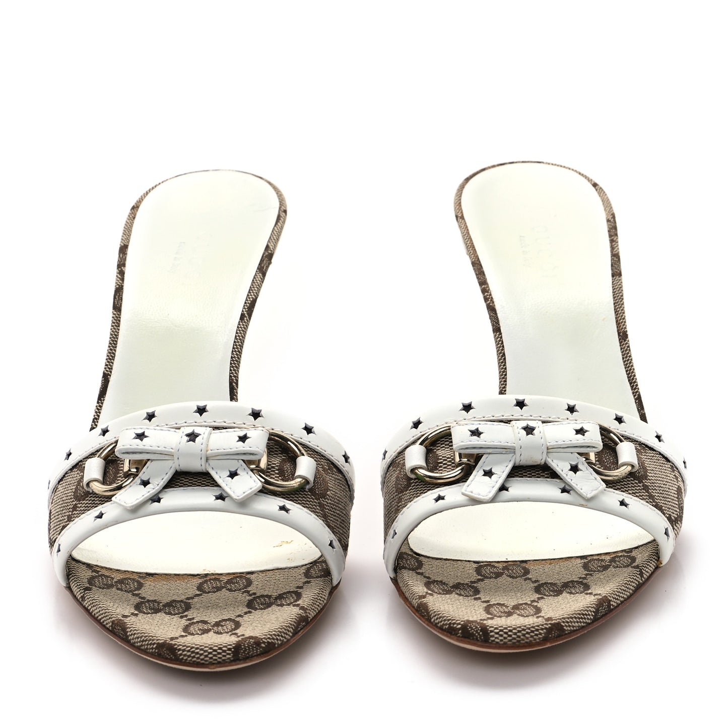 Canvas GG Horsebit Mid Heel Slides 37 Beige White