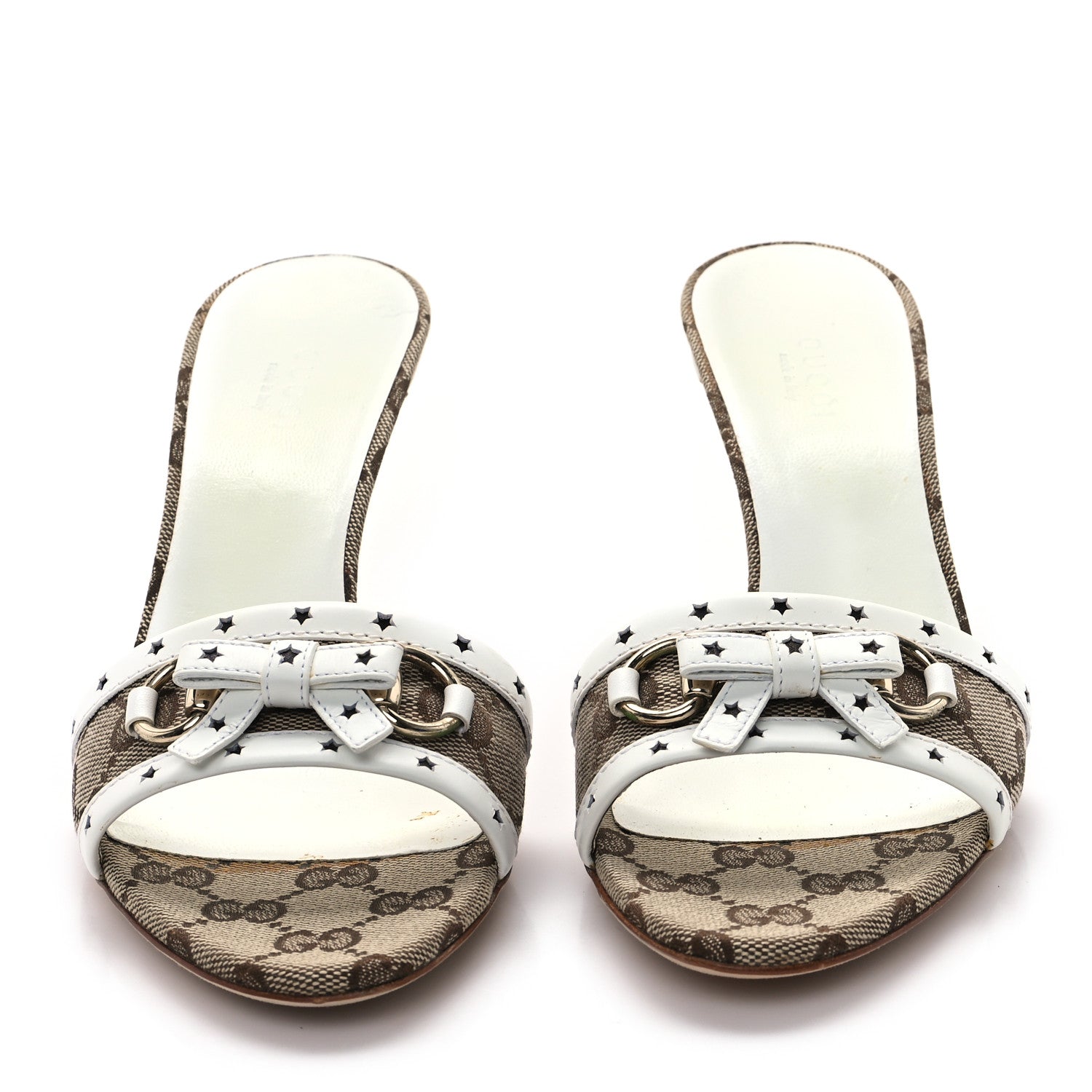 Gucci Canvas GG Horsebit Mid Heel Slides 37 Beige White 3 of 11