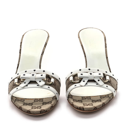 Gucci Canvas GG Horsebit Mid Heel Slides 37 Beige White 3 of 11